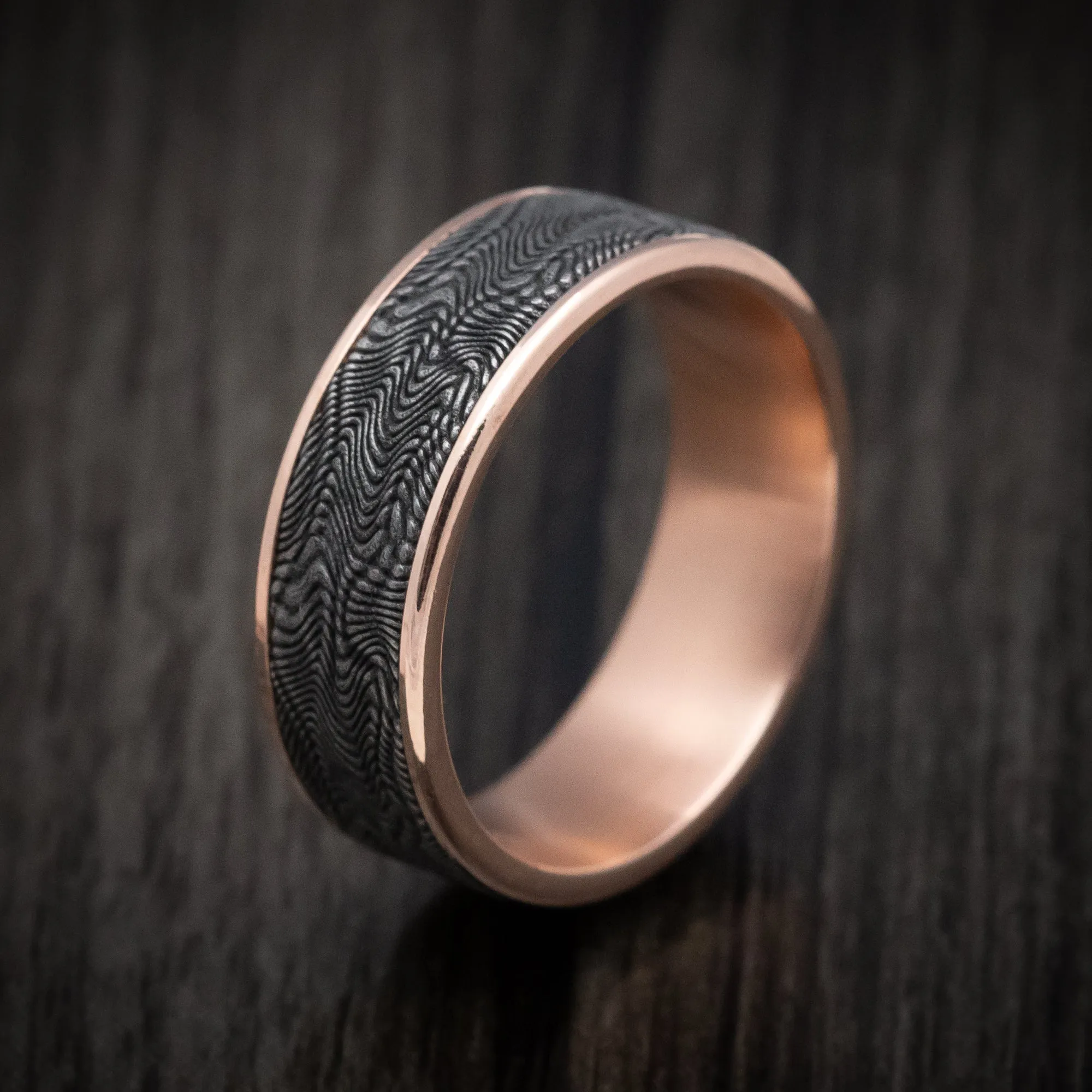 14K Rose Gold and Snake Skin Tantalum Mens Band