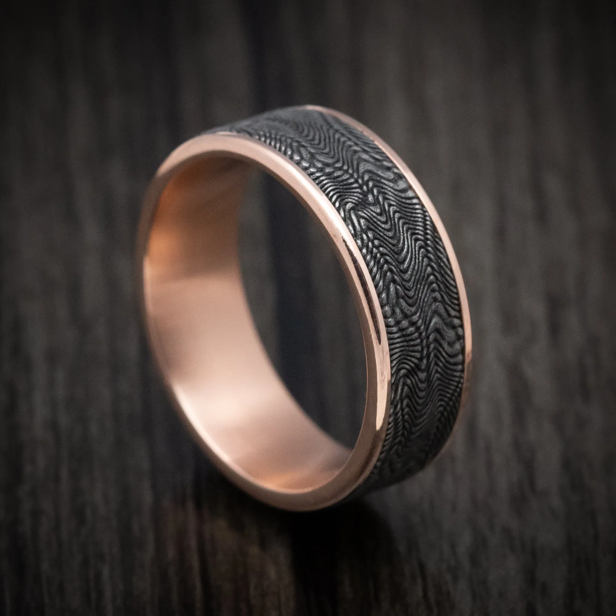 14K Rose Gold and Snake Skin Tantalum Mens Band