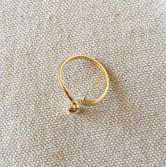 18k Gold Filled Adjustable Open Boho Ring Featuring Heart With Cubic Zirconia And Wing Making