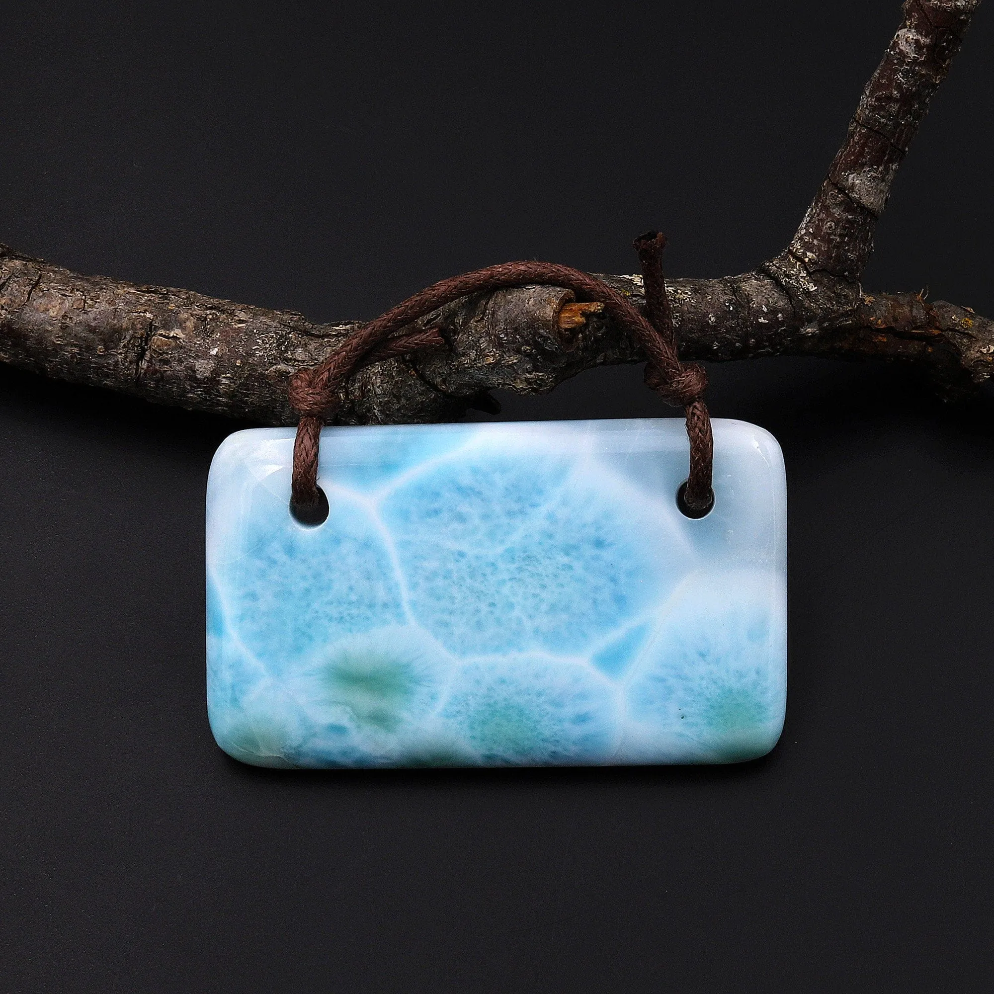 2 Hole Pendant Large Natural Blue Larimar Rectangle Pendant Drilled Genuine Real Blue Larimar Gemstone A1