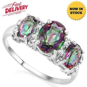 2.00 CT MYSTIC GEMSTONE & DIAMOND (VS CLARITY) 10KT SOLID GOLD RING