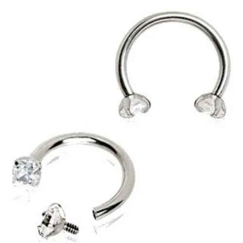 316L Stainless Steel Internally Threaded Horseshoe with Prong Set CZ