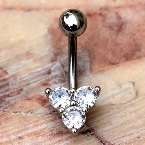 316L Stainless Steel Triple Gem Navel Ring Belly Button Ring