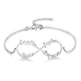 925 Sterling Silver Personalized Infinity Name Bracelets for Women 4 Names Adjustable Bracelets & Bangles