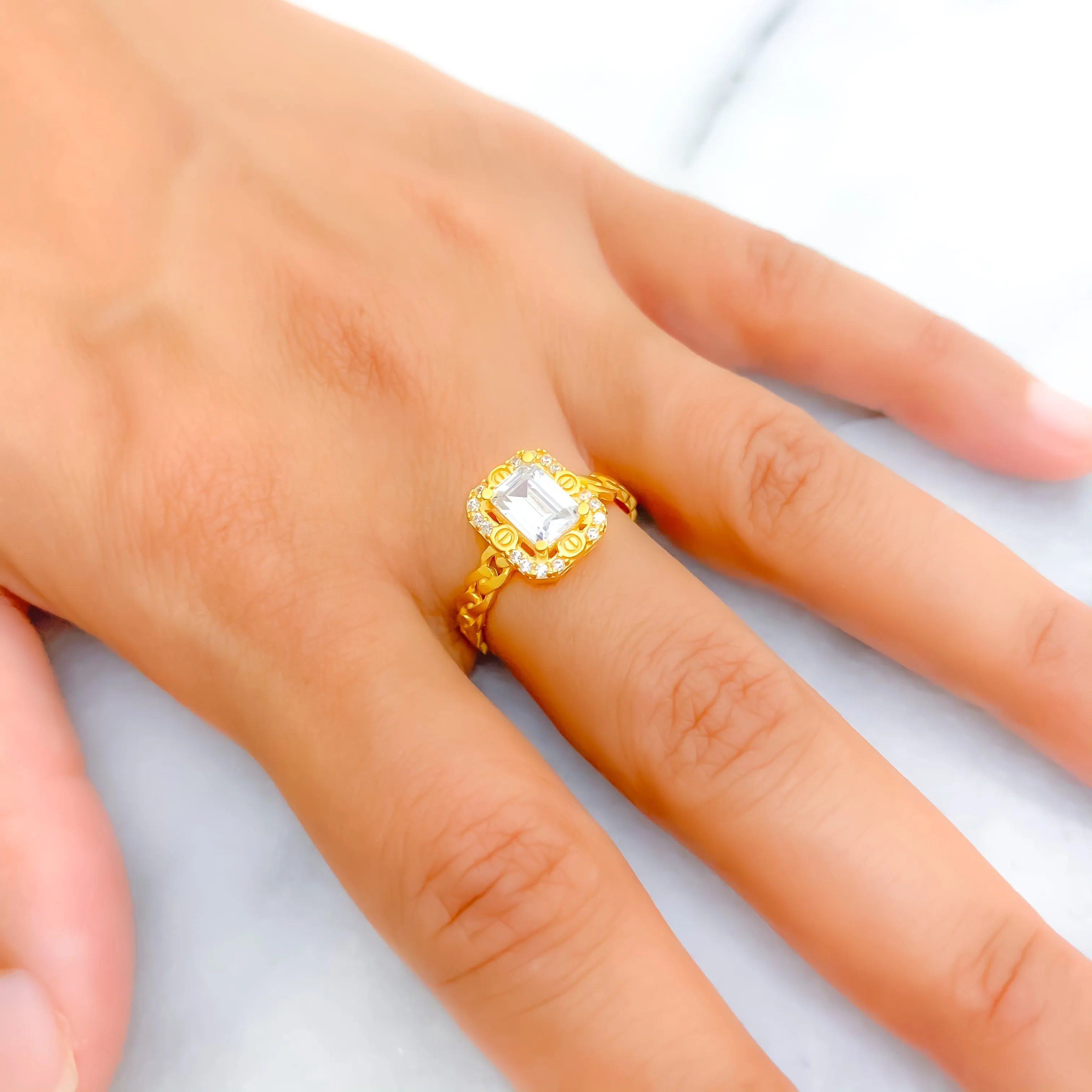 Accented Shimmering 22k Gold CZ Ring w/ Solitaire Stone