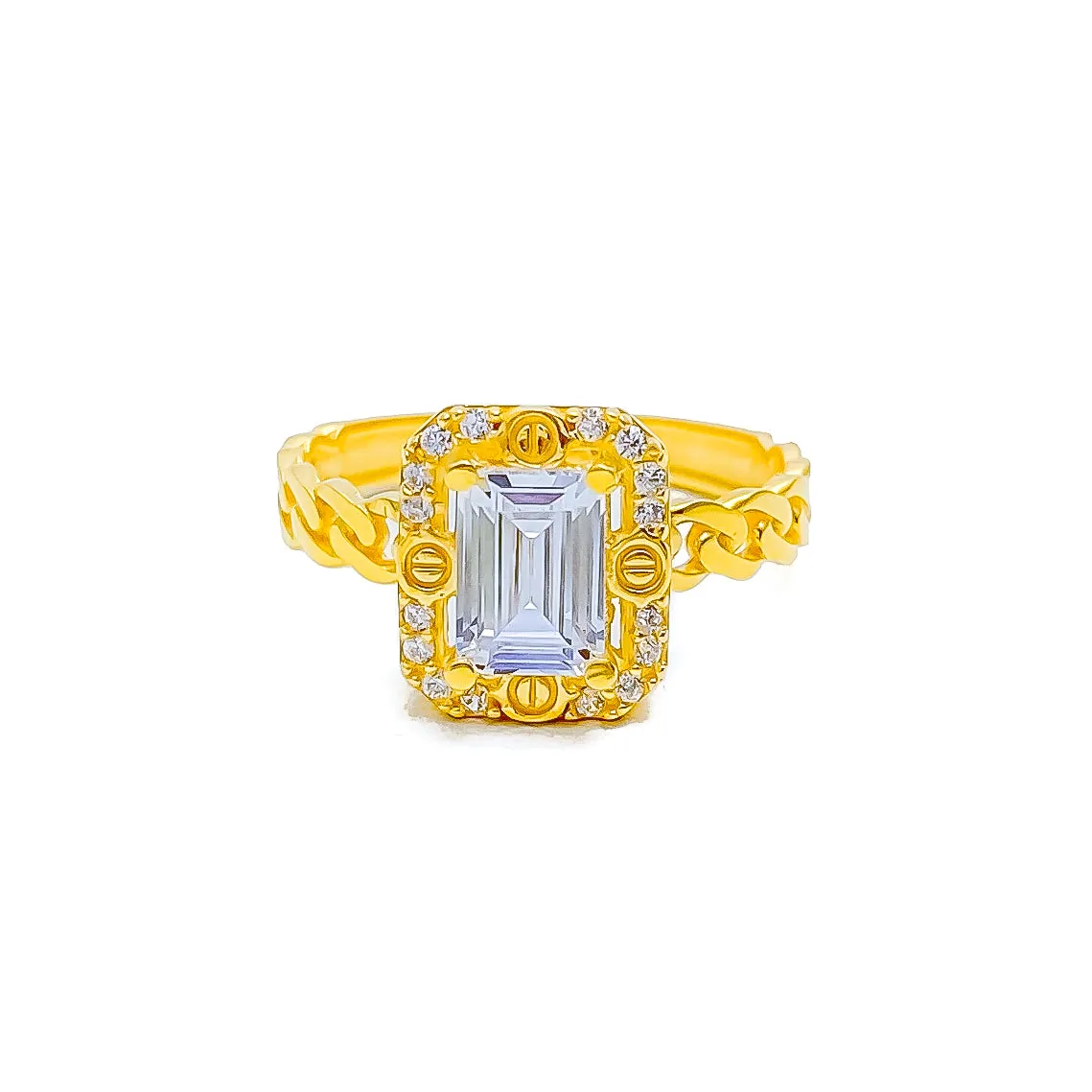 Accented Shimmering 22k Gold CZ Ring w/ Solitaire Stone