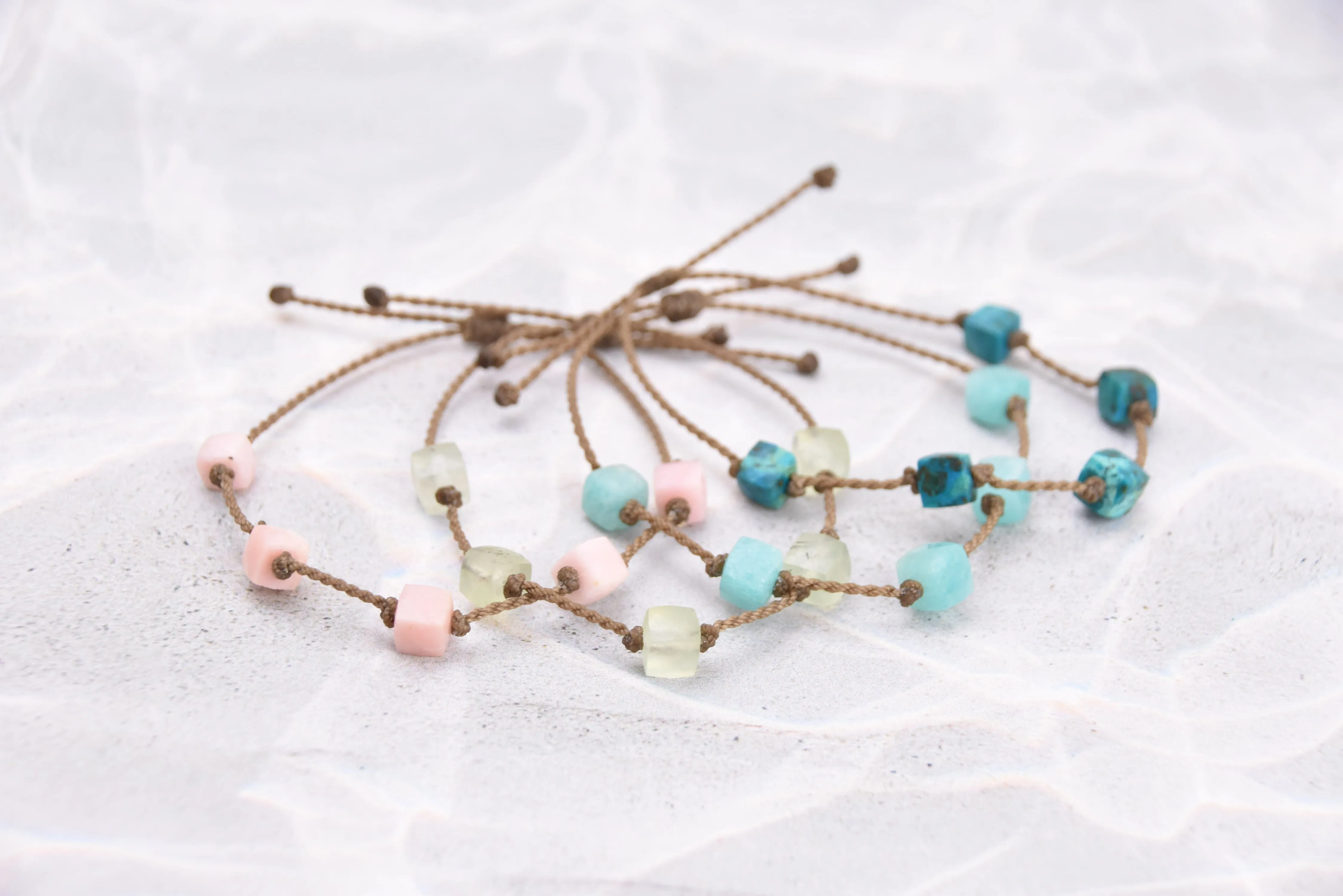 Amazonite, Prehnite, Chrysocolla & Pink Opal Cube Bracelets