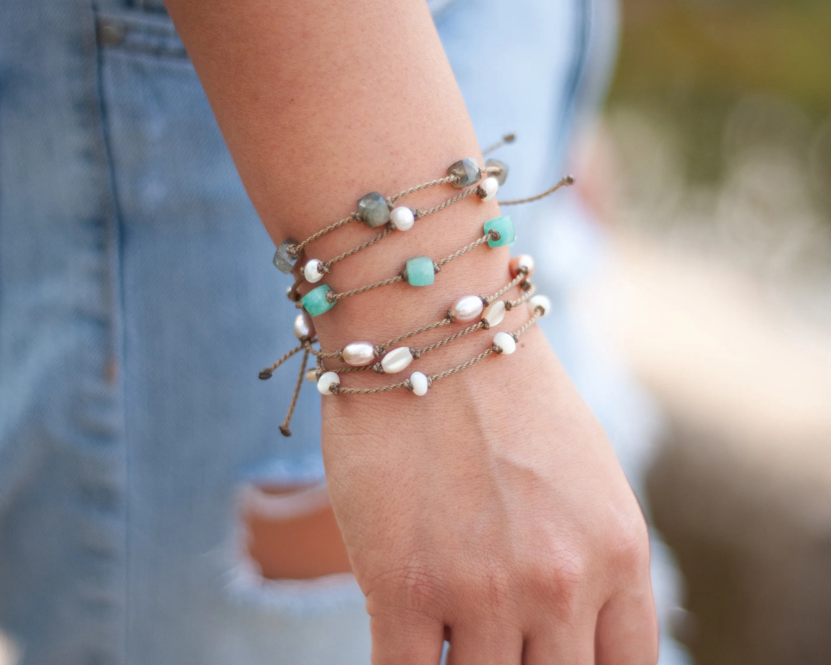 Amazonite, Prehnite, Chrysocolla & Pink Opal Cube Bracelets