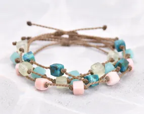 Amazonite, Prehnite, Chrysocolla & Pink Opal Cube Bracelets