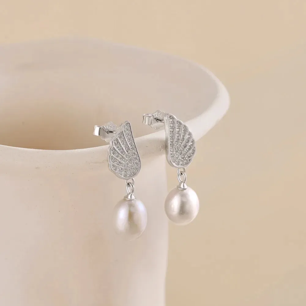 Angel's Wing Pearl Drop Earrings