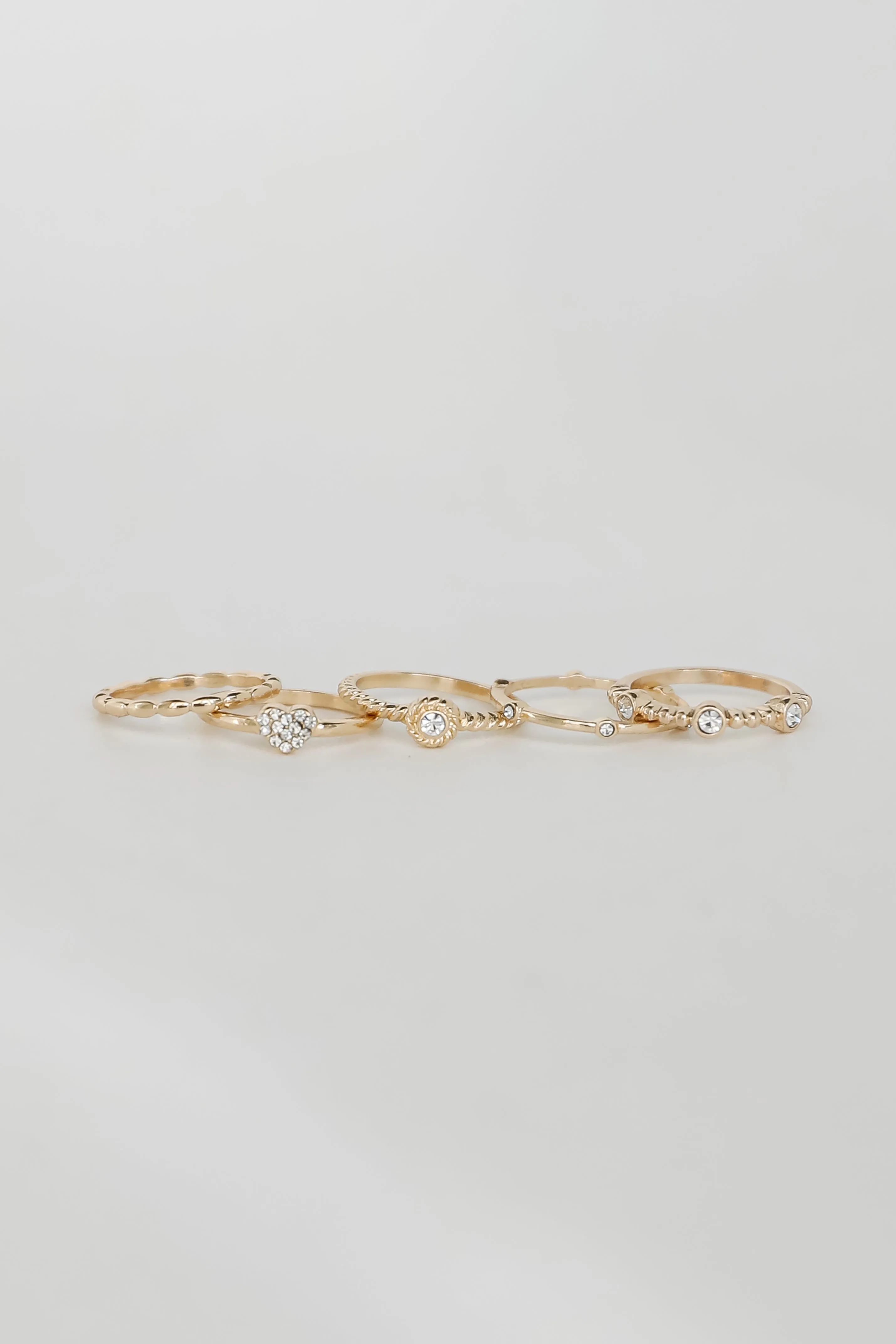 Ariana Gold Rhinestone Heart Ring Set