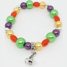 Bead Statement Bracelets - Stackable Beaded Stretch Bangles Shiny Glass with Charm Wizard Hat