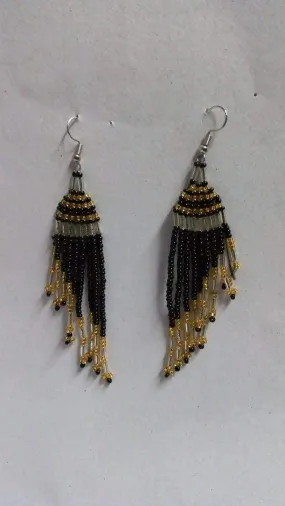 Beaded Tassel earrings, African earrings, Beaded earrings, black earrings, Boho earrings, Gift for her, Fringe earrings