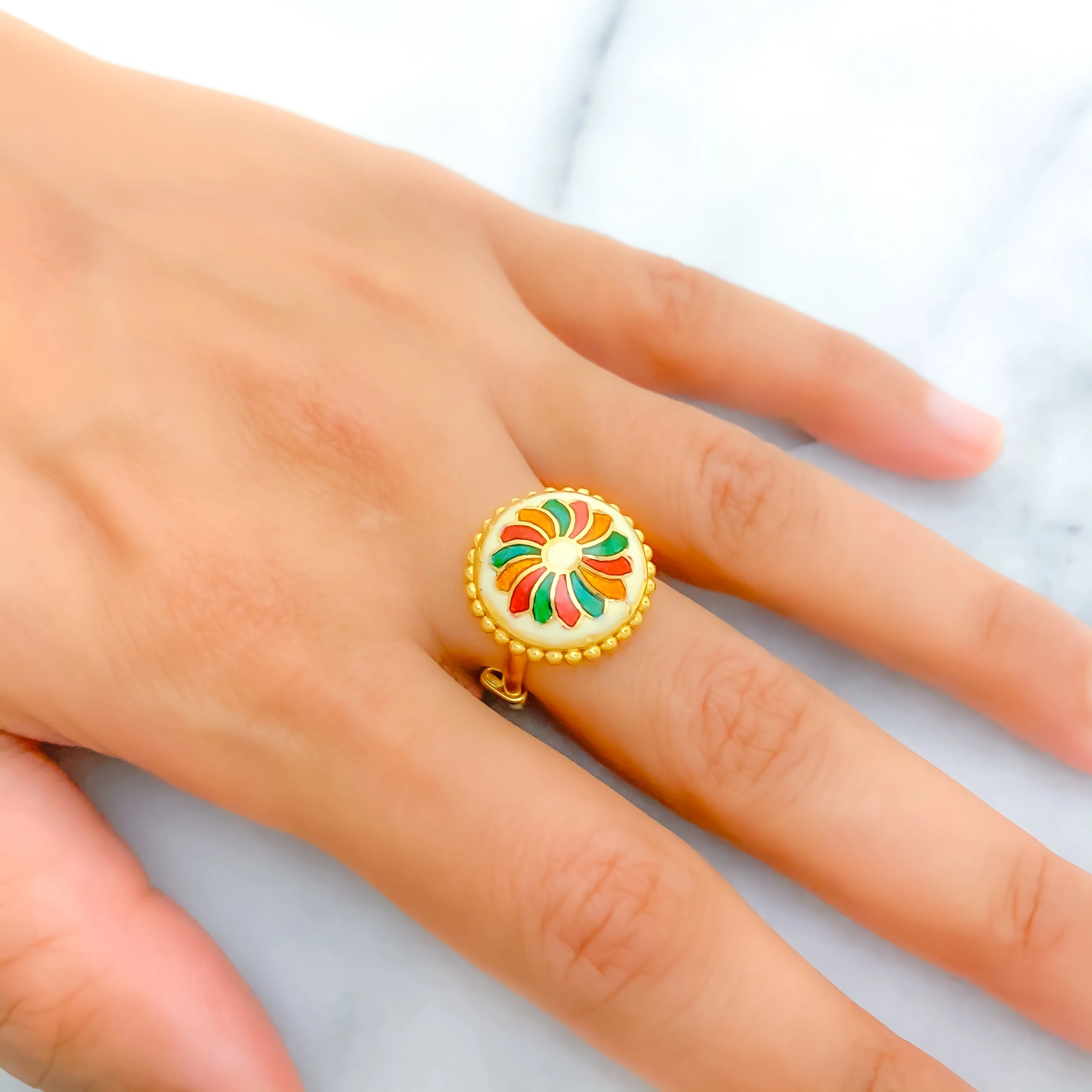 Beautiful Vibrant Flower 22k Gold Ring