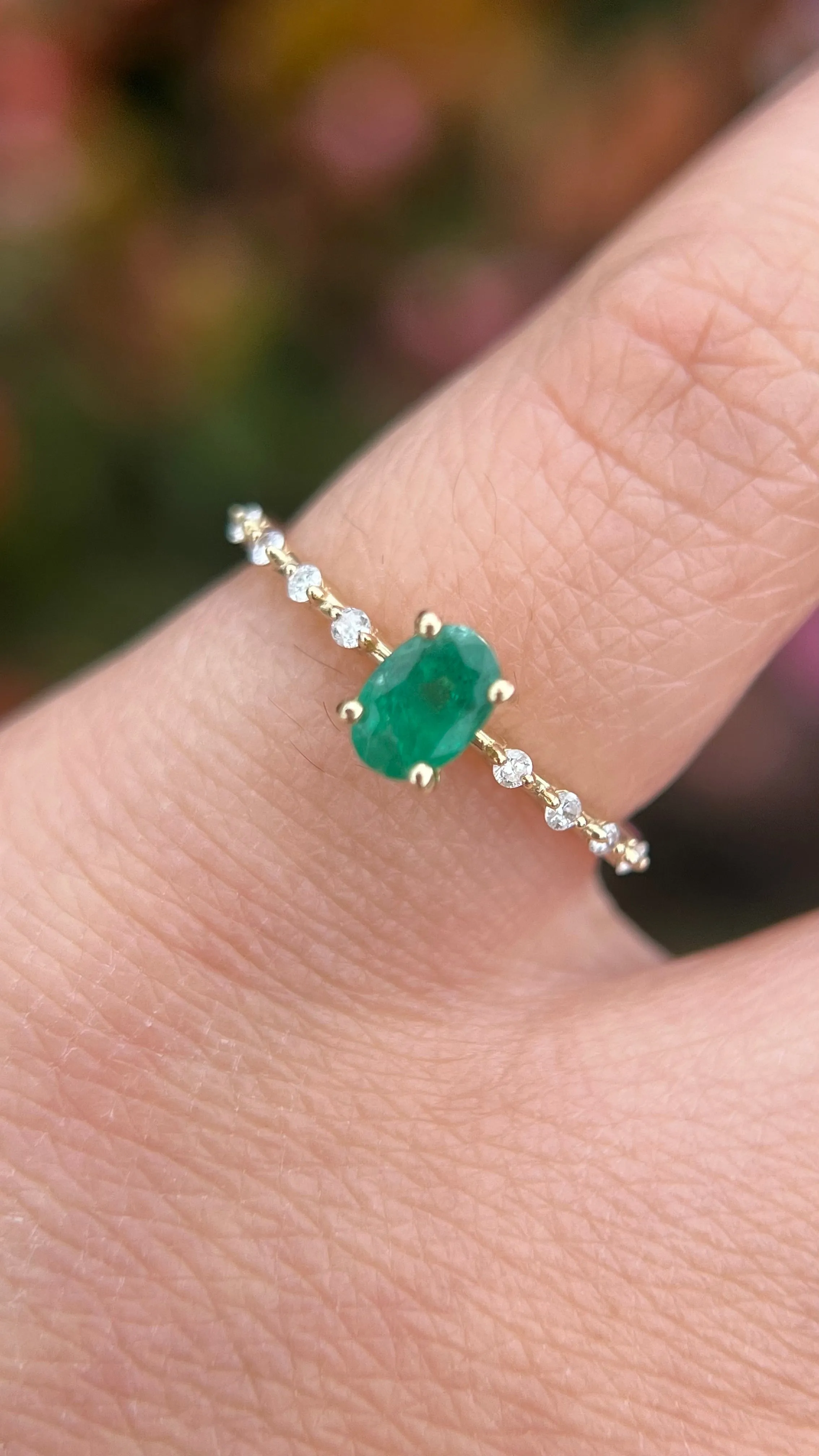 Bella 6x4mm 0.40ct Oval Emerald Spaced Diamond Ring 14K Gold DFR057