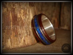 Bentwood Ring - Tracks Light Ebony Wood Ring with Fine Silver Core, Double Guitar String and Blue Lapis Inlay