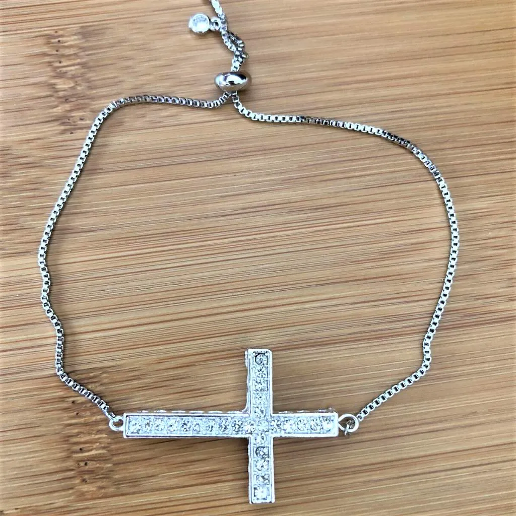 Black Onyx Bracelets and Silver Cross Bracelet Set