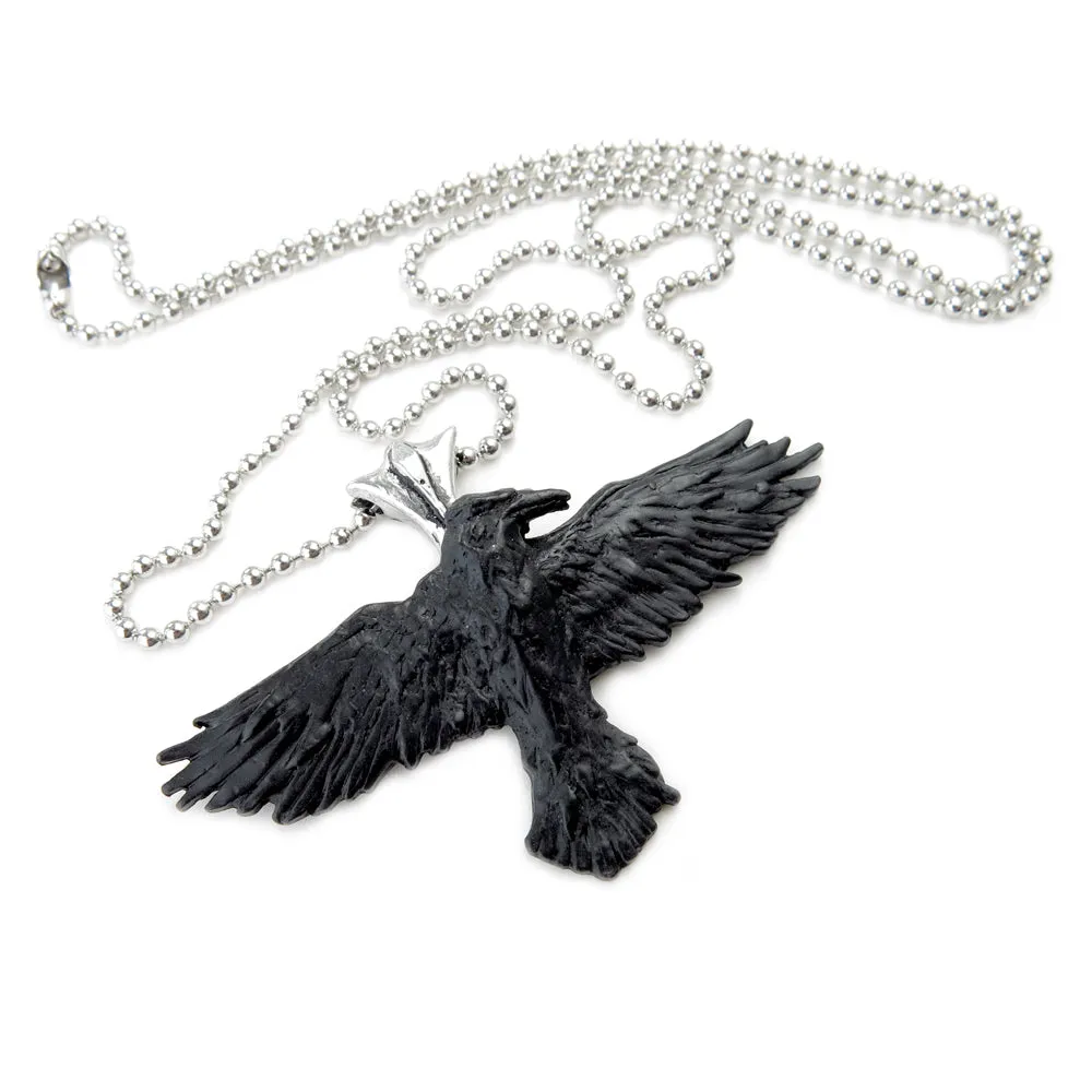 Black Raven Pendant Necklace