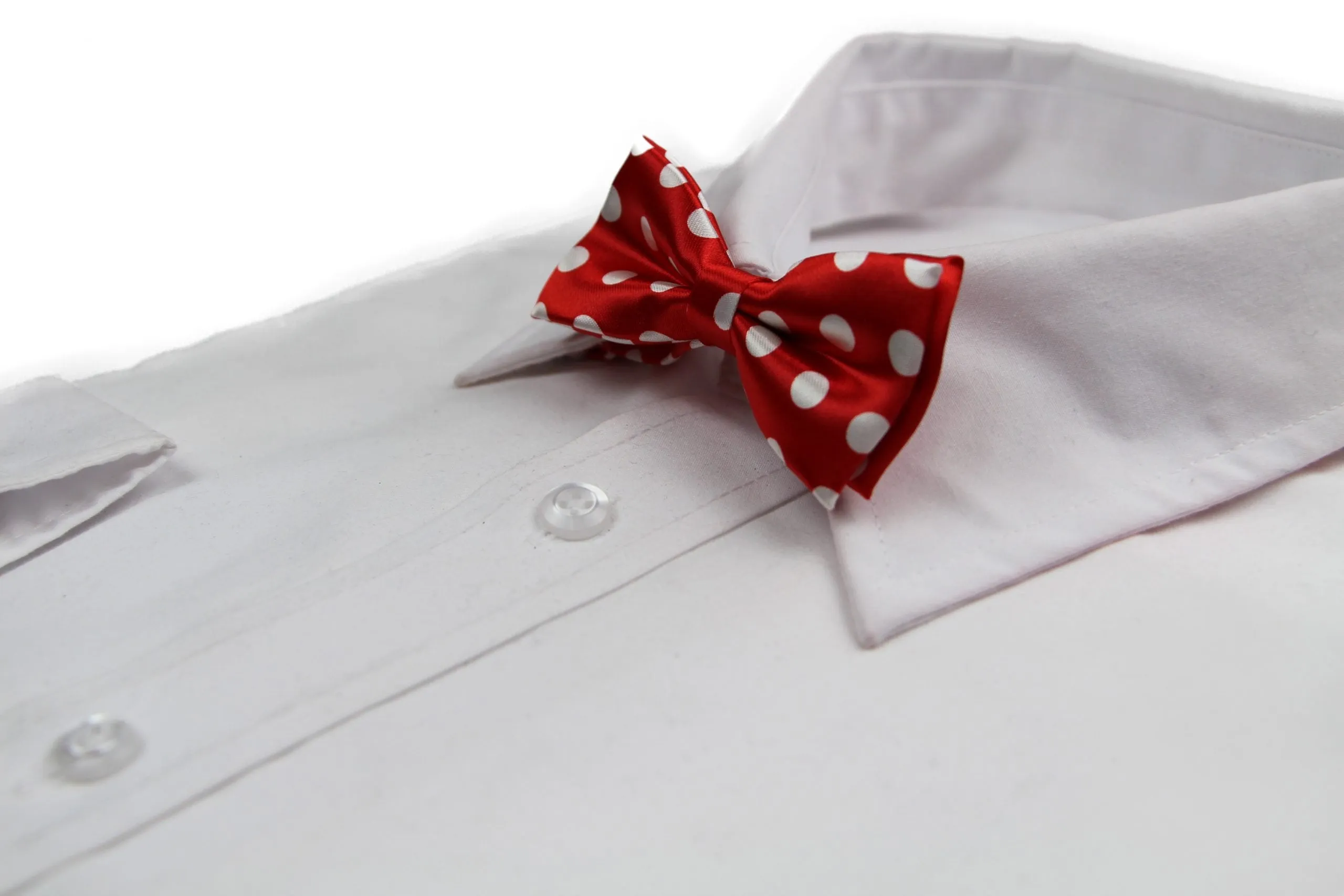 Boys Red With White Large Polka Dots Patterned Bow Tie