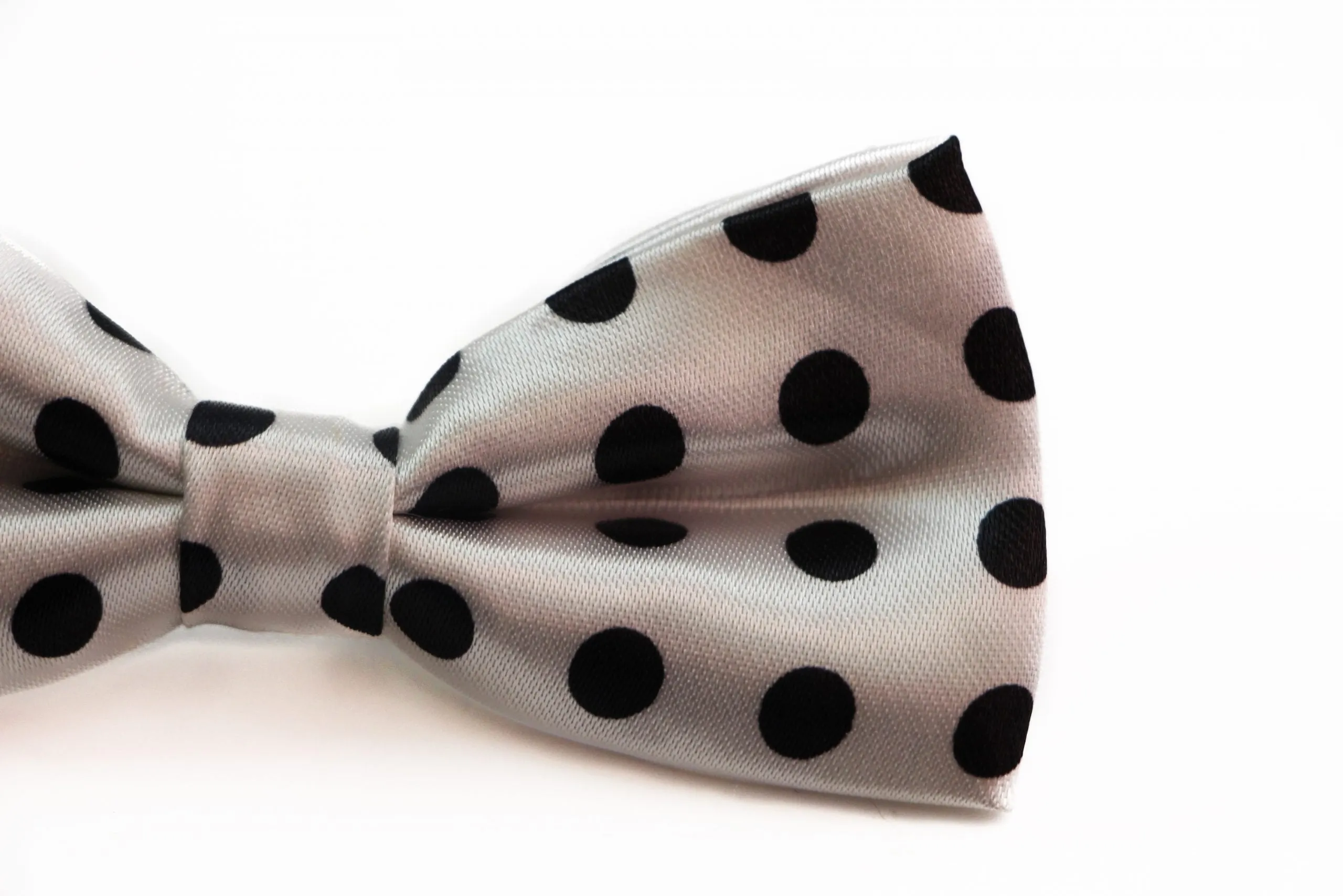 Boys White With Black Small Polka Dot Patterned Bow Tie