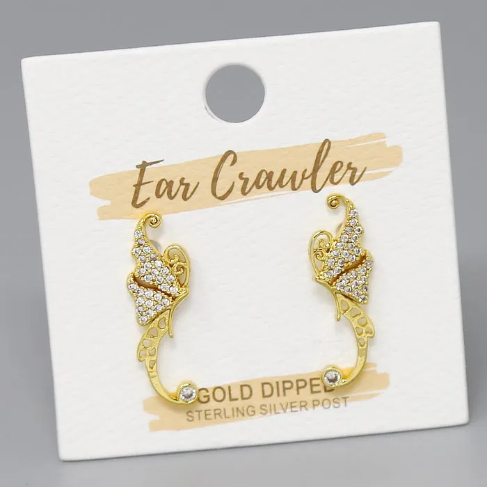 Butterfly CZ Pave Gold Dipped Ear Crawlers