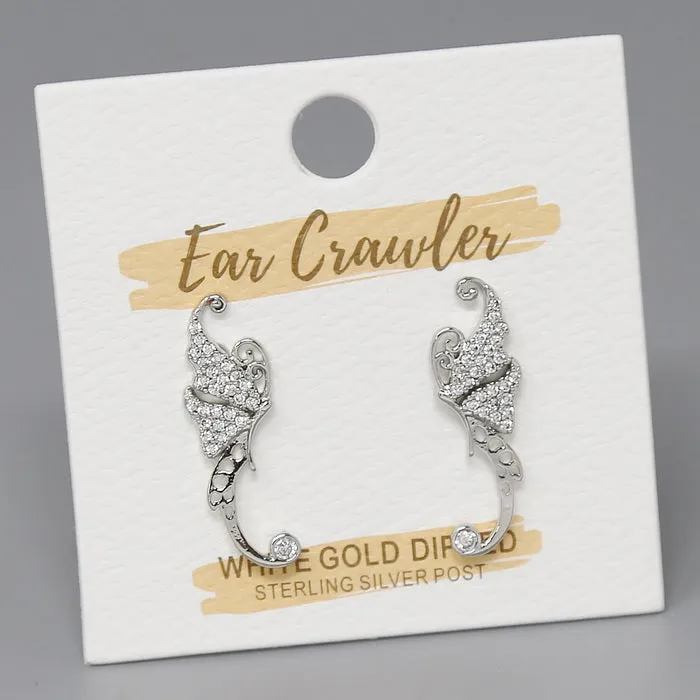 Butterfly CZ Pave Gold Dipped Ear Crawlers