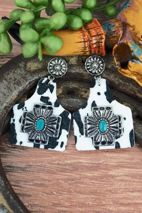 Cattle ear tag leather earrings