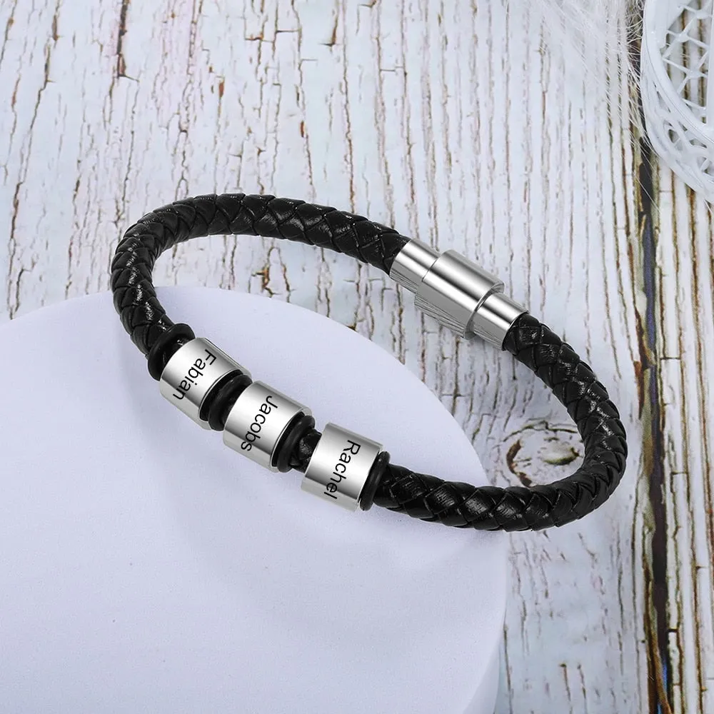 Customized Black Leather Bracelets For Men