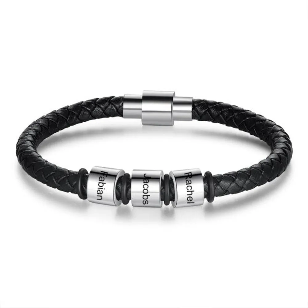 Customized Black Leather Bracelets For Men