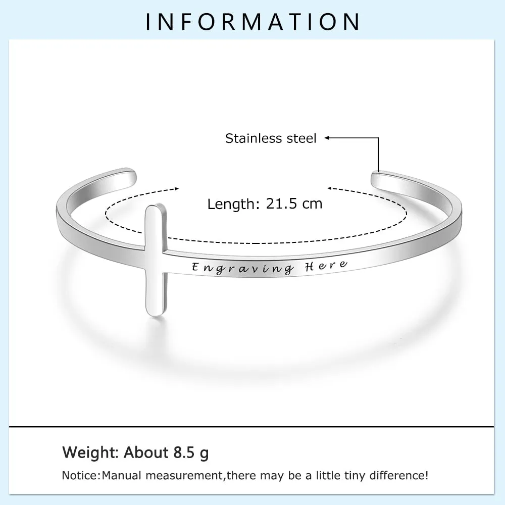 Customized Stainless Steel Cross Cuff Bangles for Women Personalized Engraved Bracelets & Bangles Birthday Gifts for Girlfriend