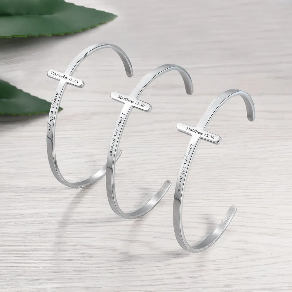 Customized Stainless Steel Cross Cuff Bangles for Women Personalized Engraved Bracelets & Bangles Birthday Gifts for Girlfriend