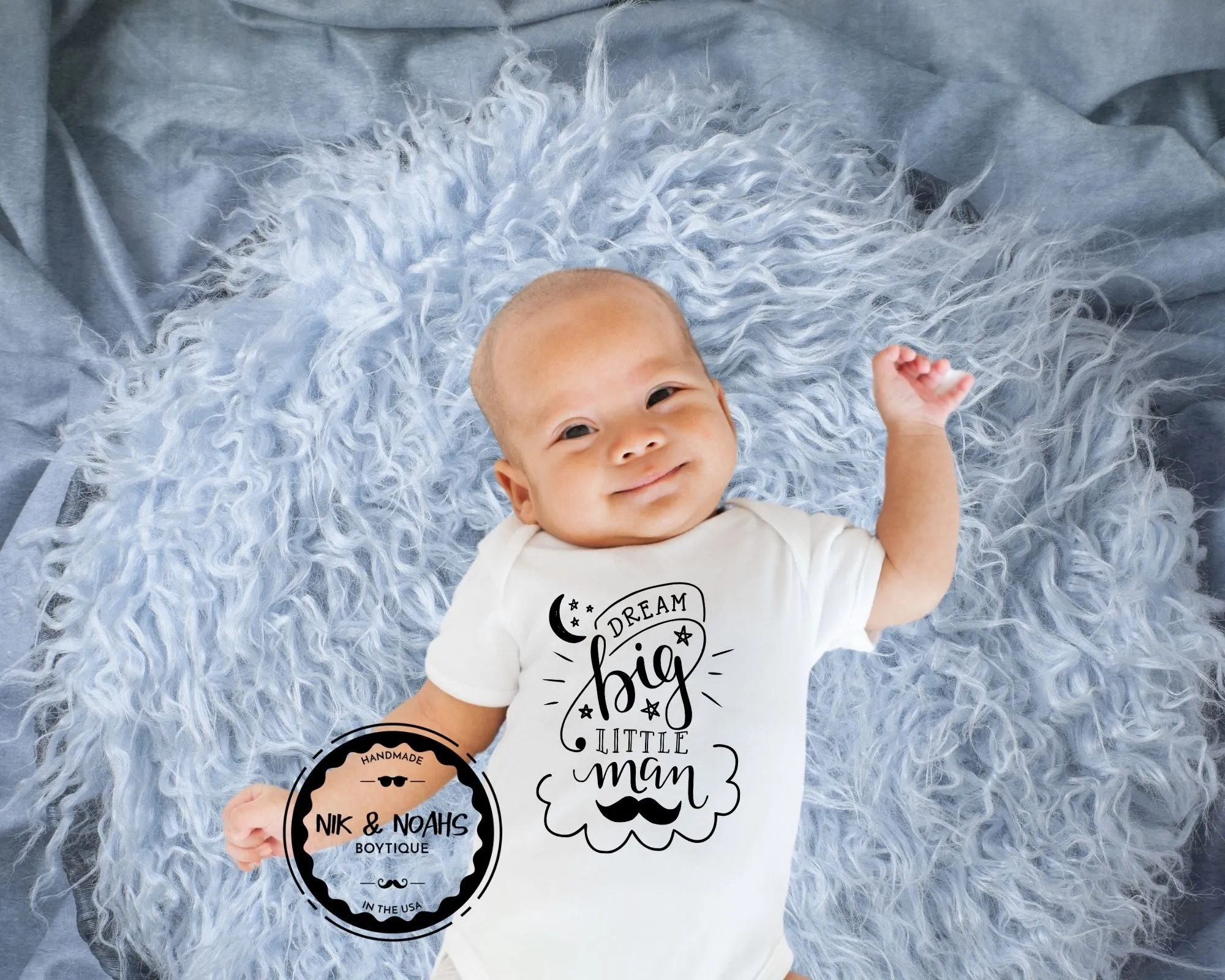 Cute Baby Boy Onesies Dream Big Little Man Saying Outfit with Bow Tie