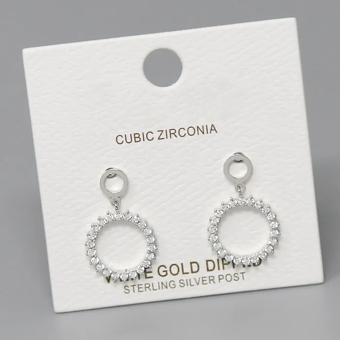 CZ Pave Circle Drop Earrings