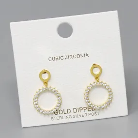 CZ Pave Circle Drop Earrings