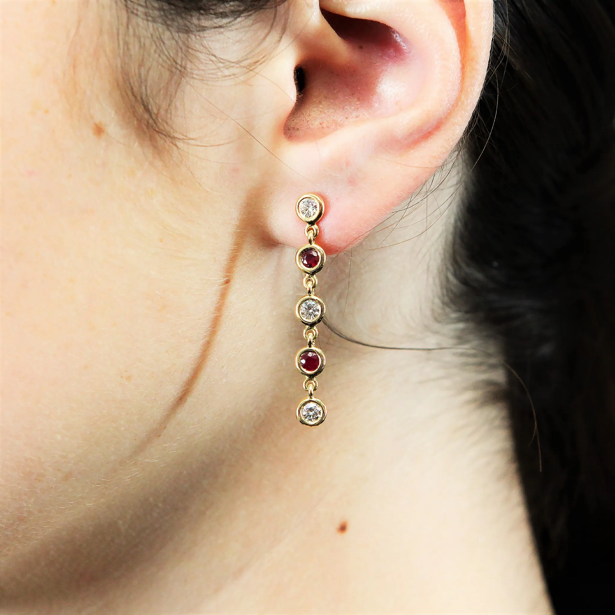 Diamond and Ruby Drop Earrings