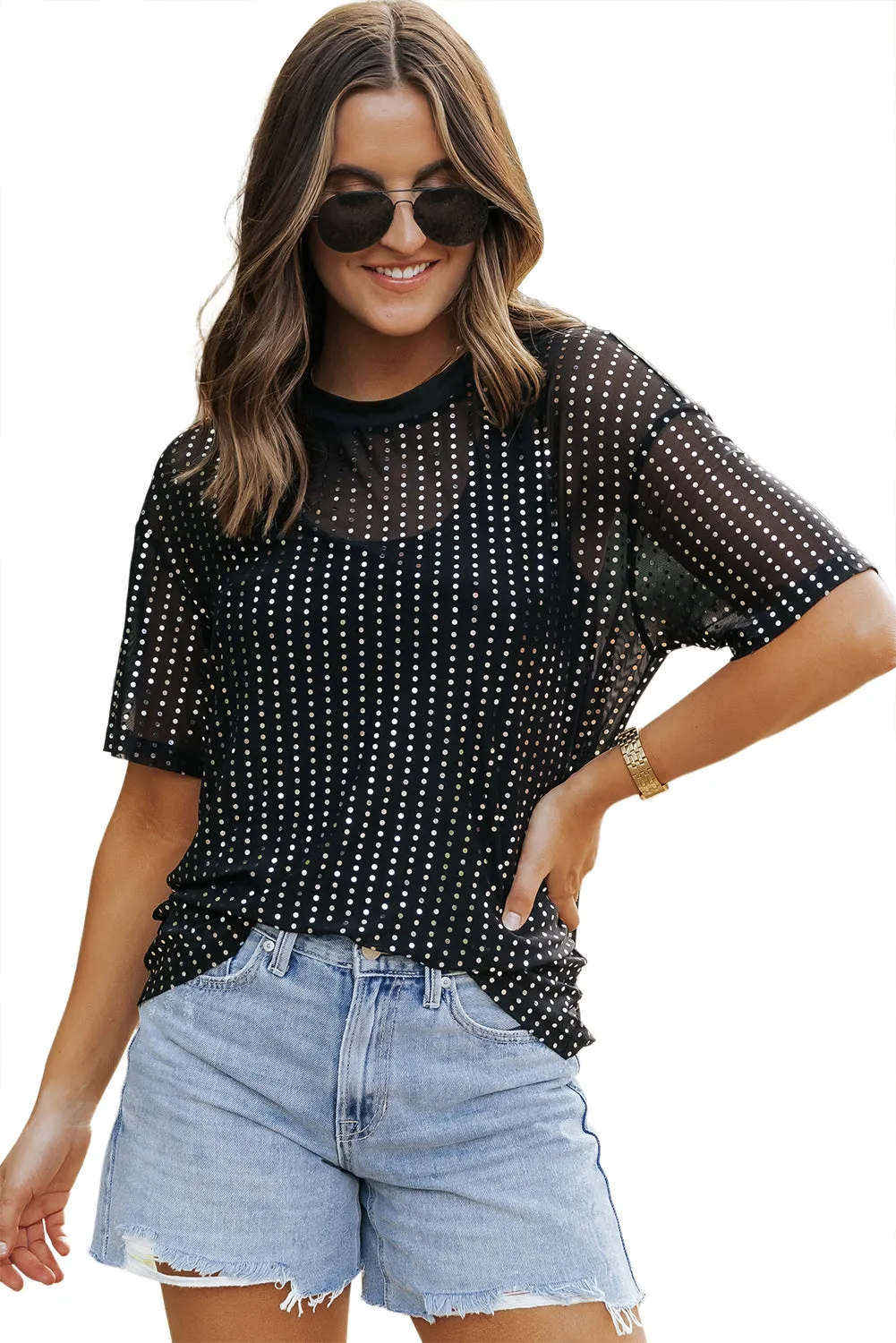 Drop Shoulder Sheer T-shirt