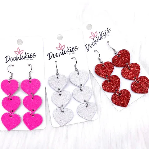 Glitter Heart Drop Earrings - White