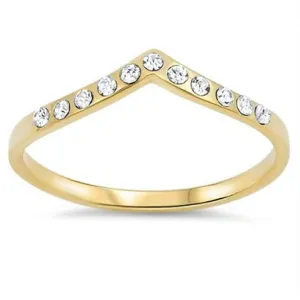 Gold and CZ V Shaped Ring