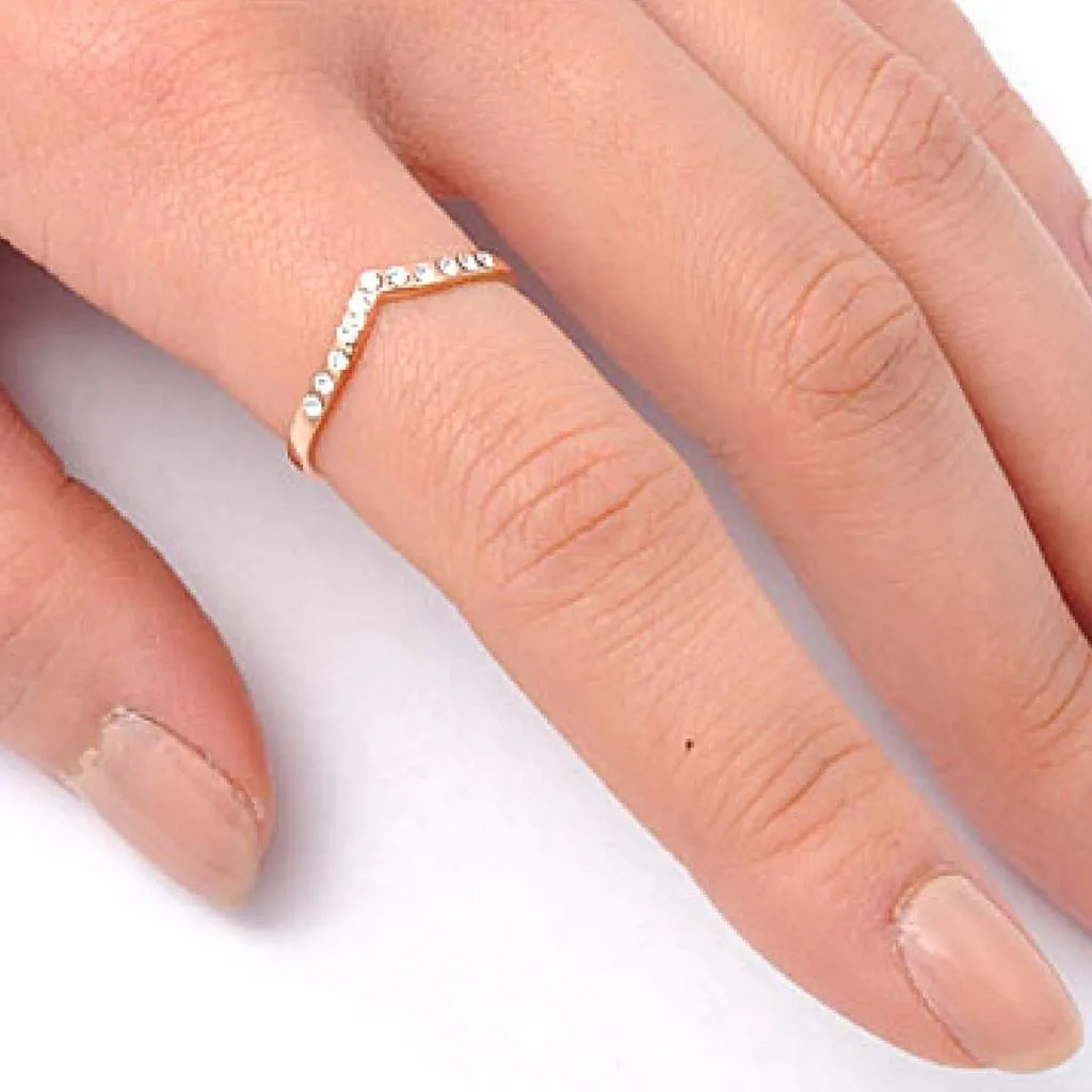 Gold and CZ V Shaped Ring