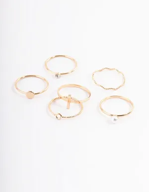 Gold Dainty Pearly Ring 6-Pack