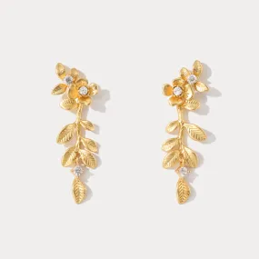 Gold Floral Leaf Drop Earrings