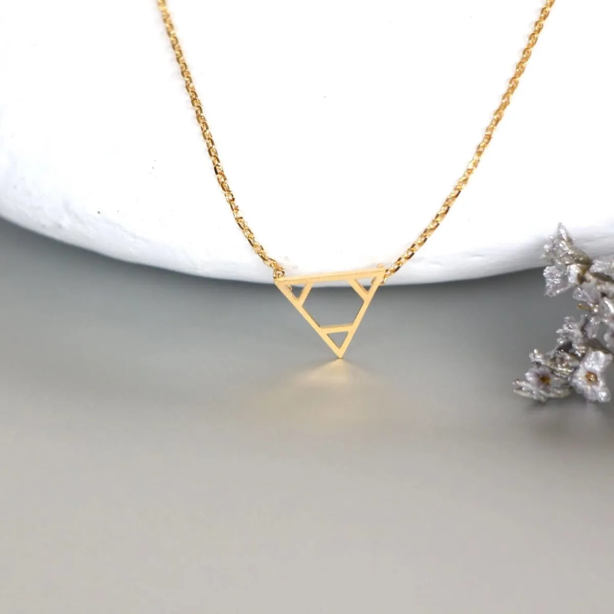 Gold Triangle Necklace, Gold Dipped Triangle Charm, Minimalist Necklace, Dainty Chain Necklace, Gift Necklace, Geometrical Necklace (SN104)