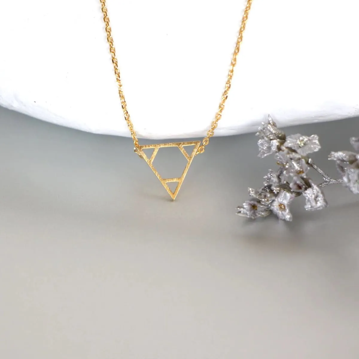 Gold Triangle Necklace, Gold Dipped Triangle Charm, Minimalist Necklace, Dainty Chain Necklace, Gift Necklace, Geometrical Necklace (SN104)