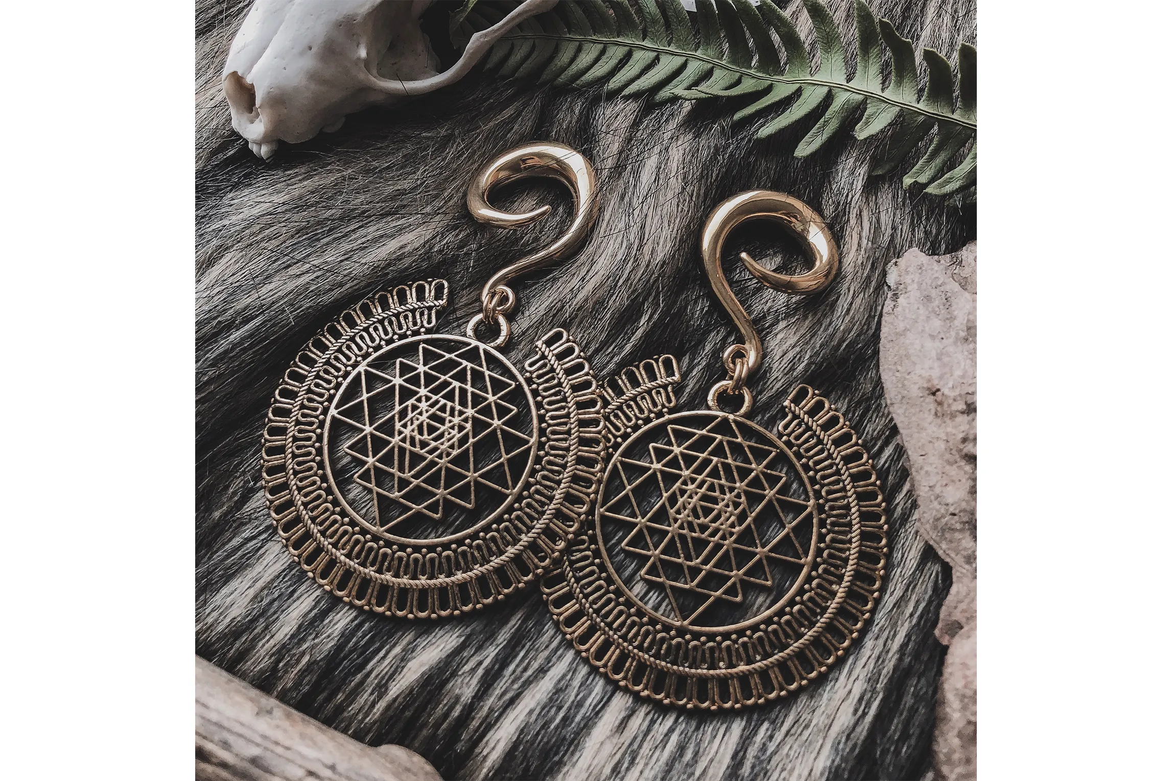 Golden Sri Yantra Ear Weights