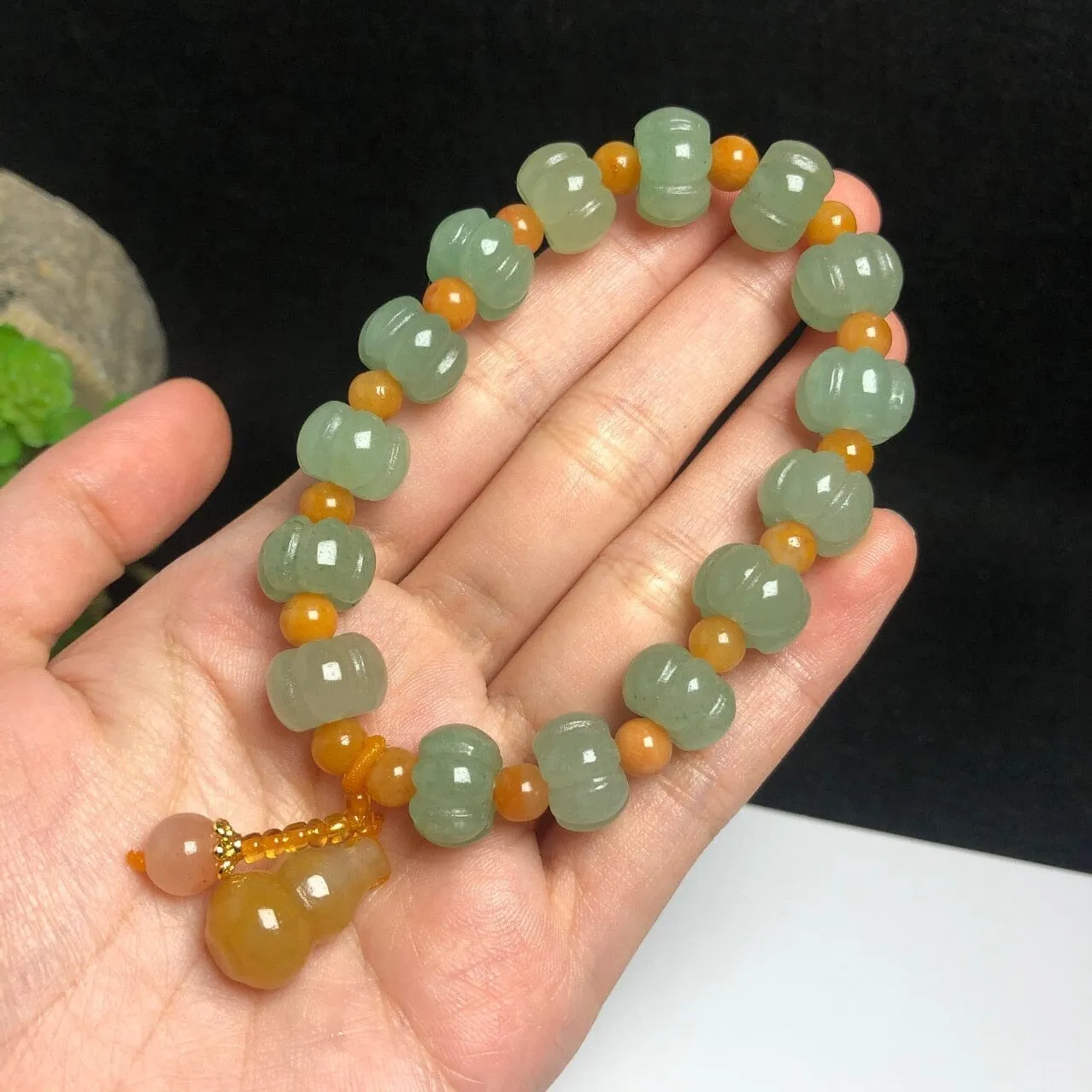 Gourd Charm Natural Aventurine Pumpkin Beads Golden Silk Jade Beaded Strand Bracelets