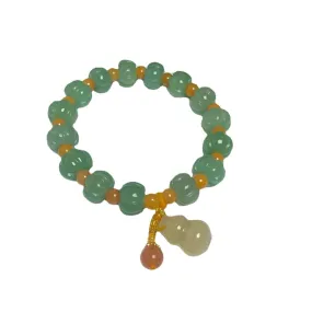 Gourd Charm Natural Aventurine Pumpkin Beads Golden Silk Jade Beaded Strand Bracelets