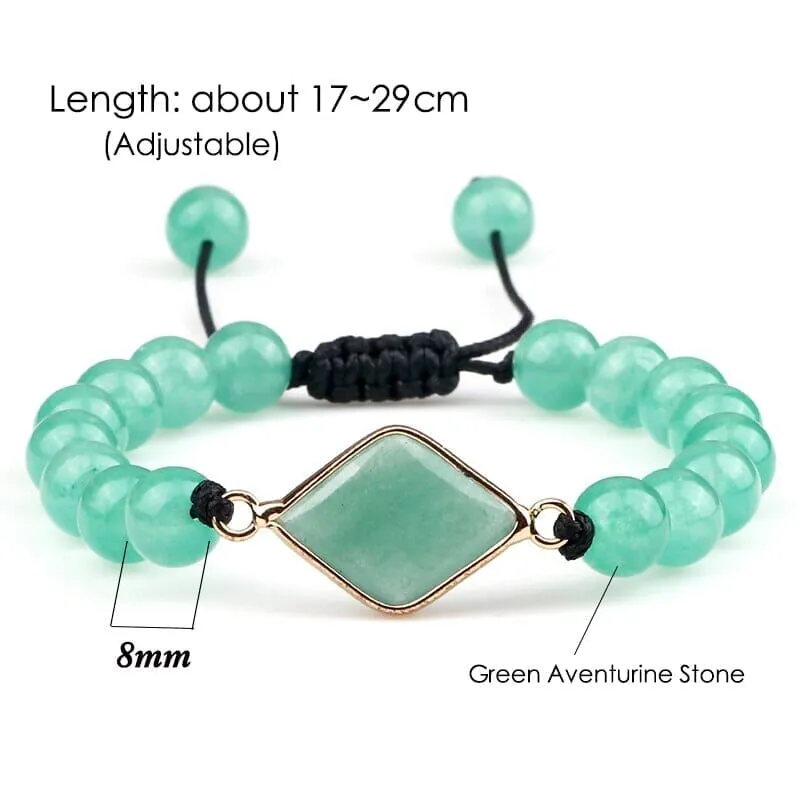 Green Chalcedony and Green Aventurine Beaded Charm Braided Bracelets