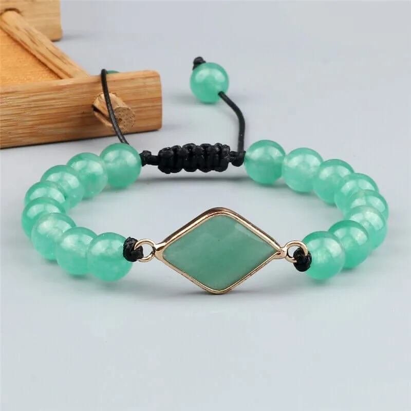 Green Chalcedony and Green Aventurine Beaded Charm Braided Bracelets