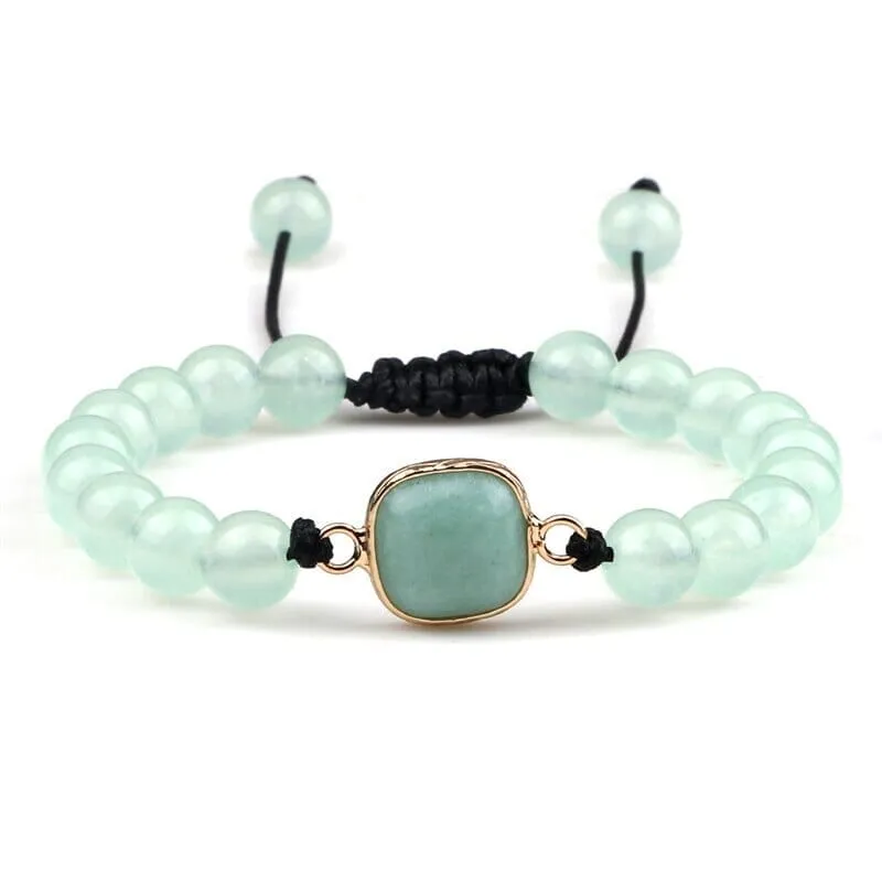 Green Chalcedony and Green Aventurine Beaded Charm Braided Bracelets