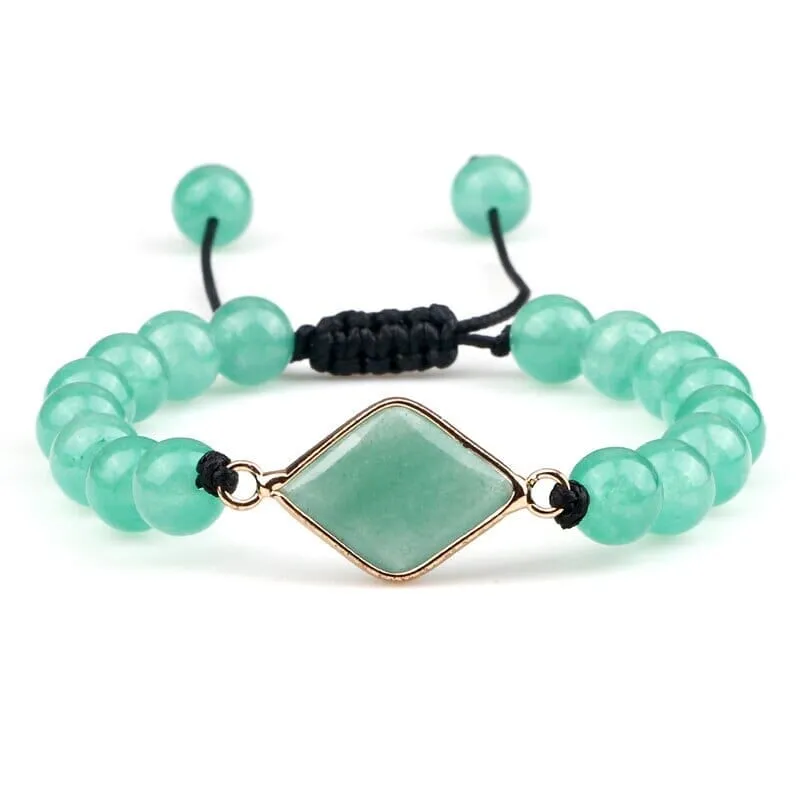 Green Chalcedony and Green Aventurine Beaded Charm Braided Bracelets